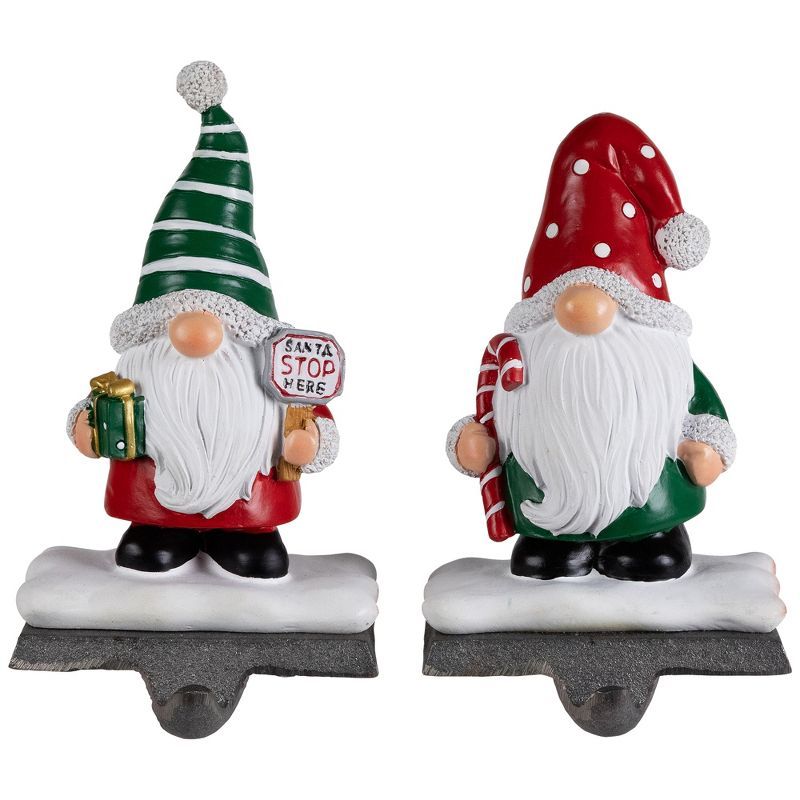 Festive Santa Gnomes Resin Christmas Stocking Holders Set