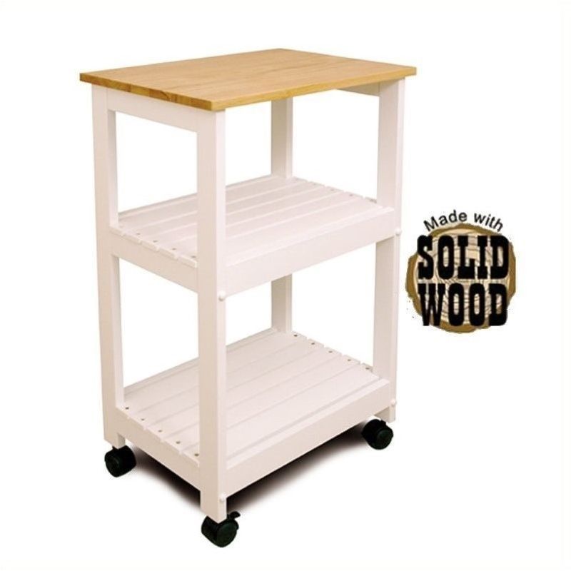 Traditional White and Natural Rubberwood Kitchen Cart with Storage