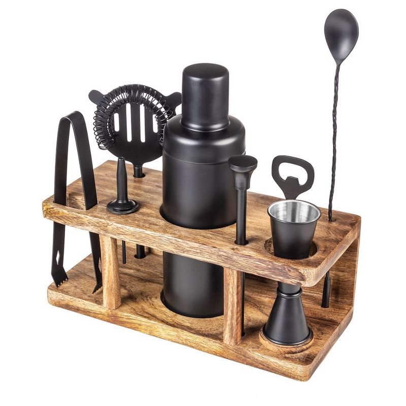 Belaire Matte Black Stainless Steel Bar Tools Set with Wooden Stand