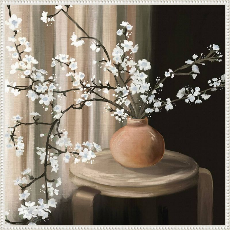 Still Life Blossoms White Floater Frame Canvas Art