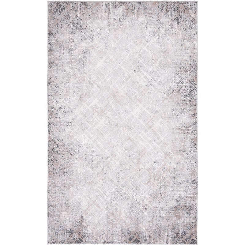 Beige and Grey Abstract Hand-Knotted Synthetic Area Rug