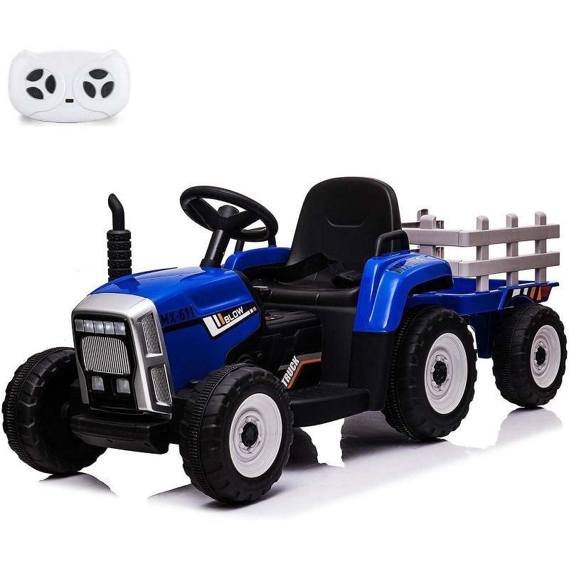 12V Blue Kids Electric Tractor with Trailer and Remote Control