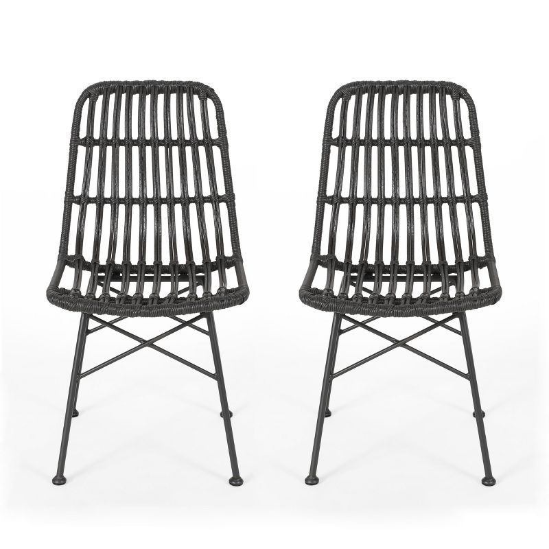 Gray Metal and Cane Side Chair Set of 2