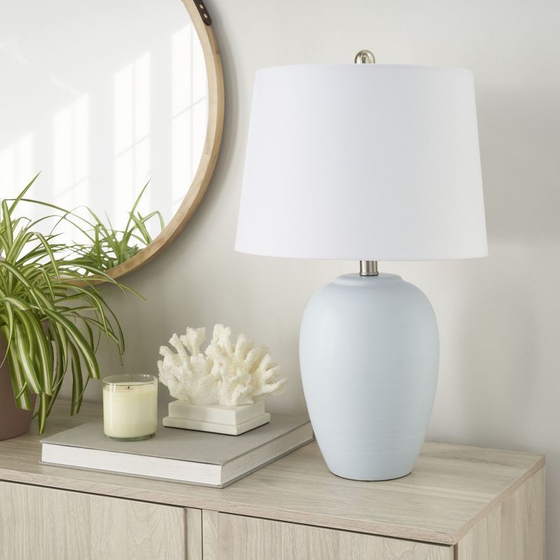 23" Light Blue Ceramic Urn Table Lamp with White Shade