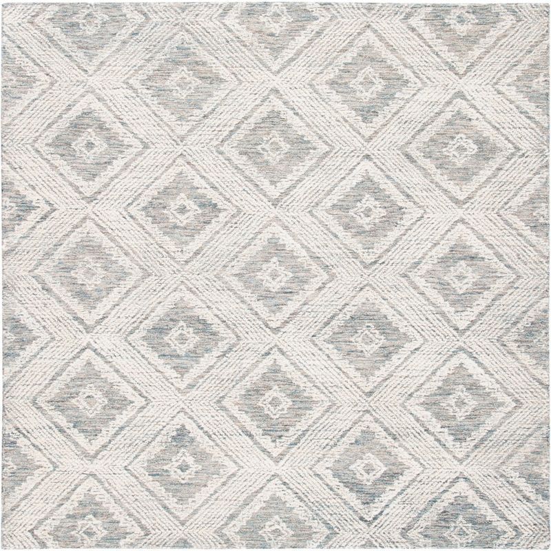 Ivory and Denim Abstract Tufted Wool Square Area Rug