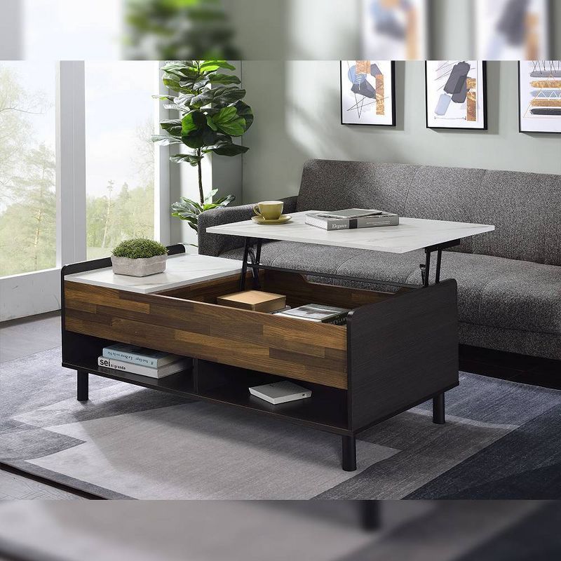 Axel Rectangular Walnut and Marble Lift-Top Coffee Table with Storage