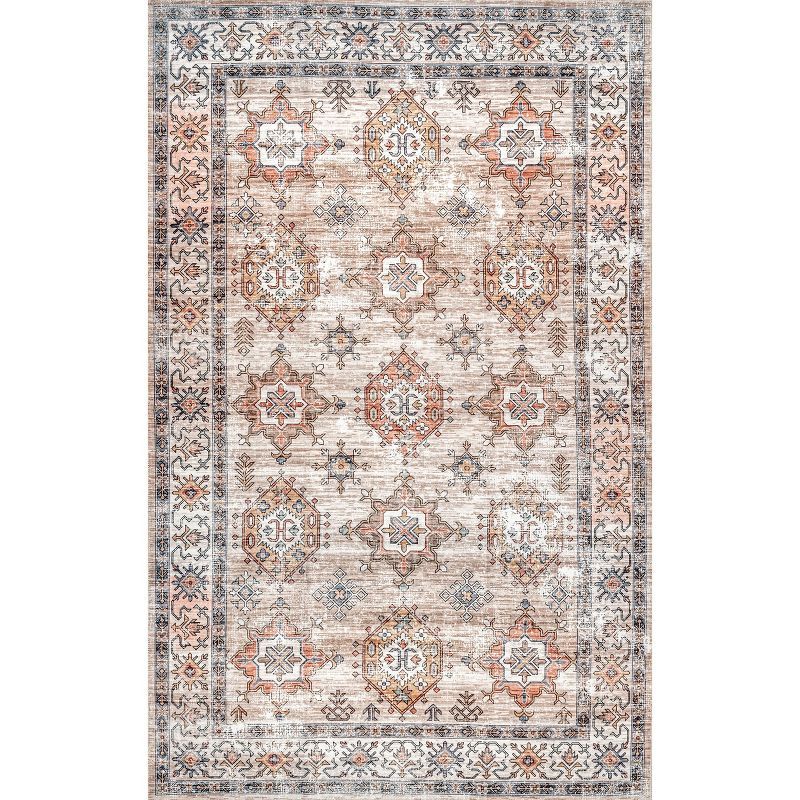 Eco-Friendly Beige Synthetic 4' x 6' Washable Area Rug