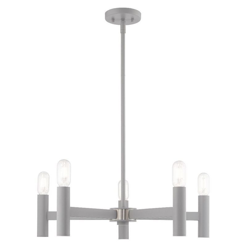 Mini Nordic Gray 5-Light Industrial Candle Chandelier with Nickel Accents