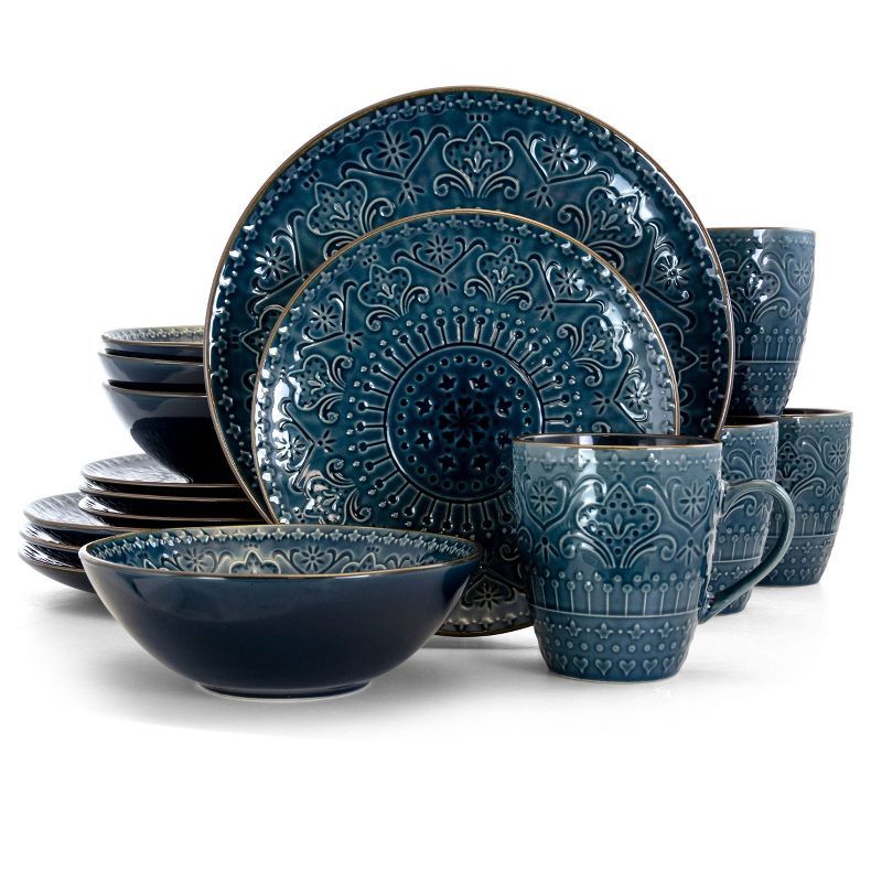 Deep Blue Ceramic Coastal Dinnerware Set, Service for 4