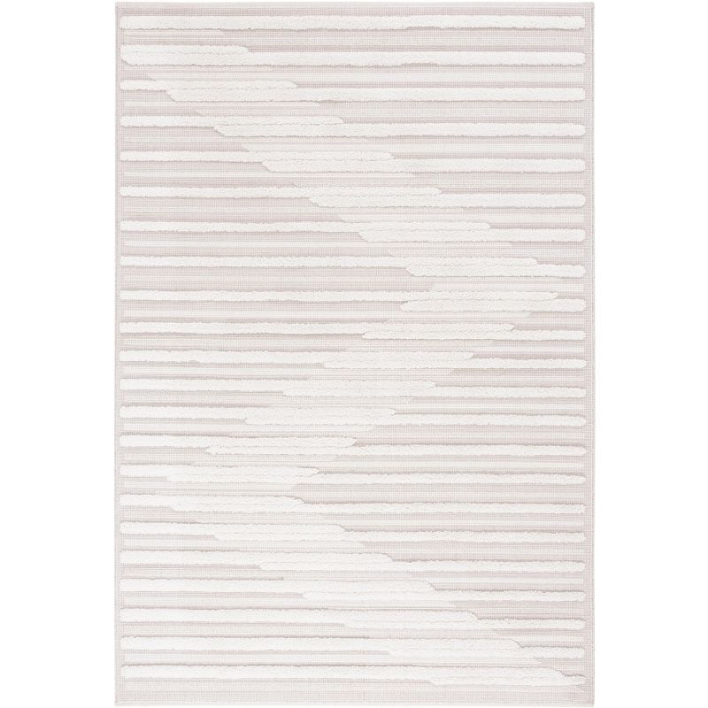 Ivory and Beige Geometric Flat Woven Synthetic Area Rug