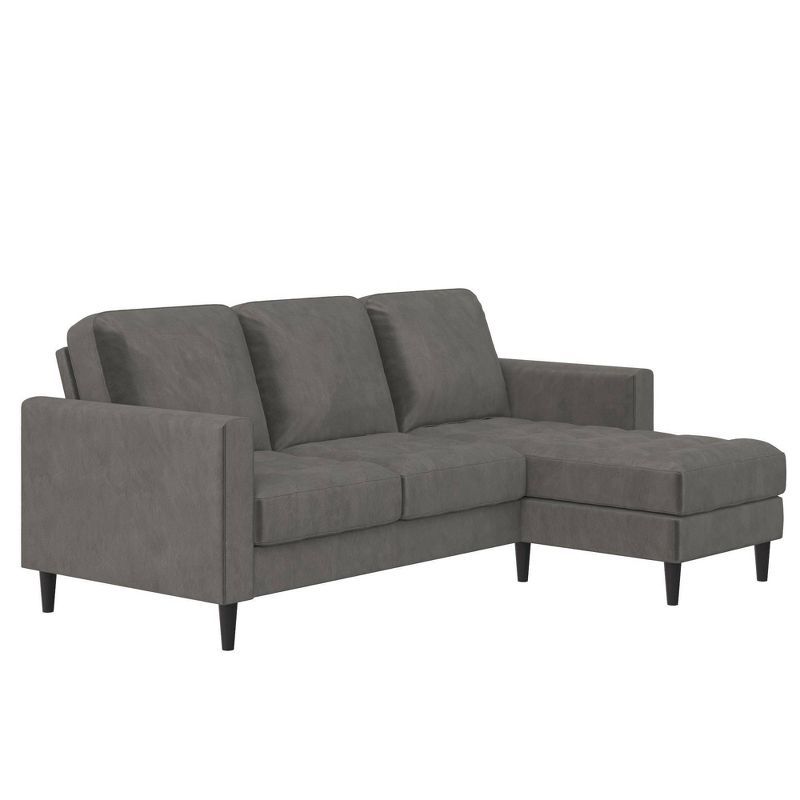 Light Gray Velvet Tufted Sectional Sofa with Ottoman