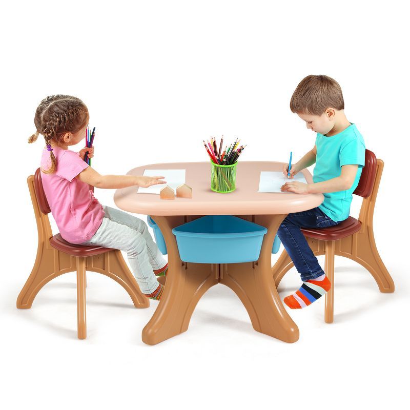 Kids Beige and Brown Polypropylene Activity Table and Chair Set