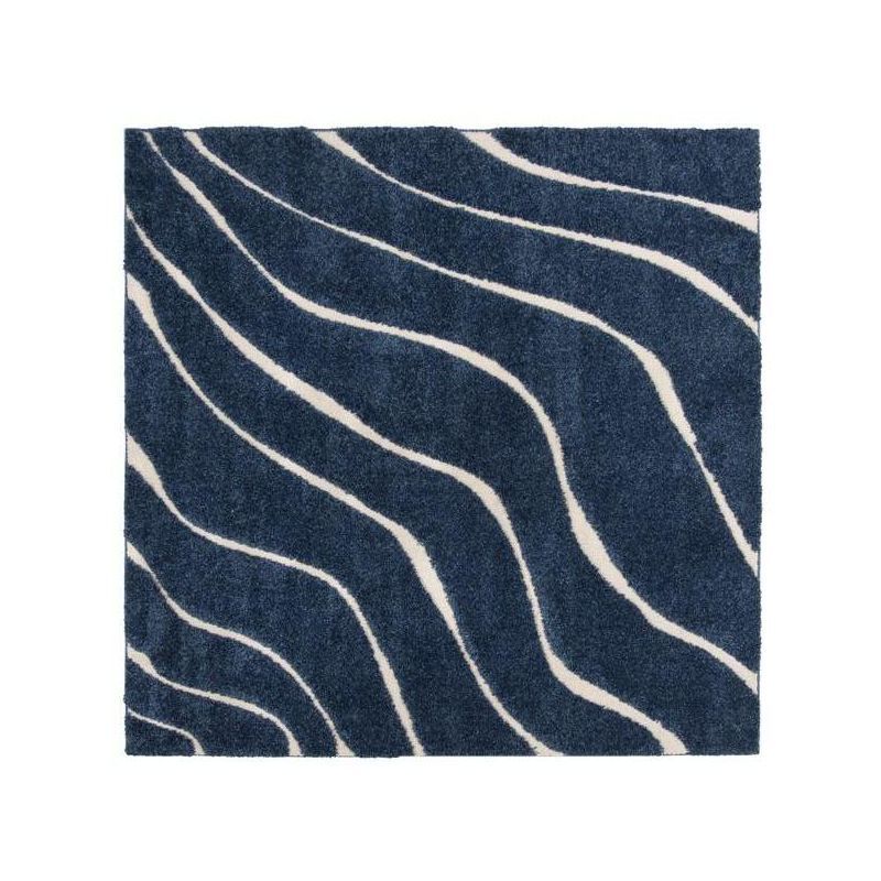 Dark Blue and Cream Square Shag Area Rug