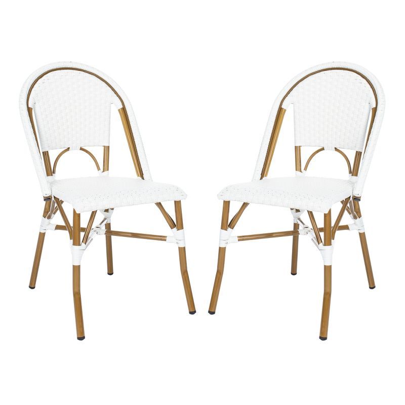 Salcha Coastal White & Light Brown PE Wicker Bistro Side Chair, Set of 2