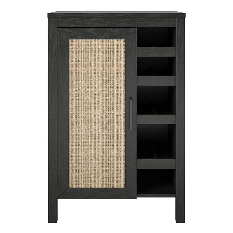 Wimberly Black Oak and Faux Rattan Bar Cabinet