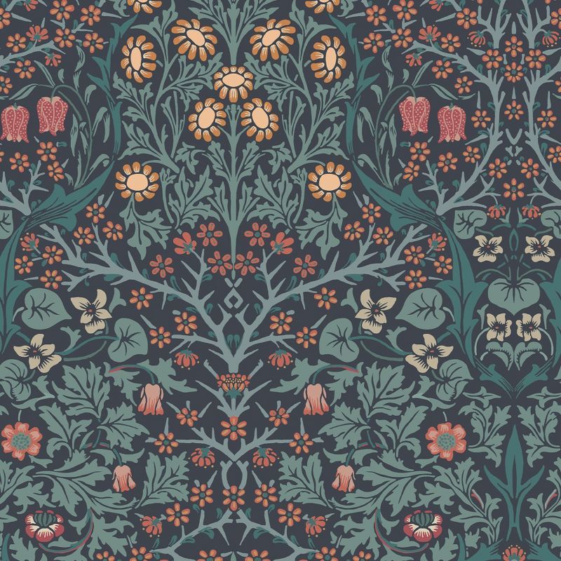 William Morris Navy Floral Vinyl Wallpaper Double Roll