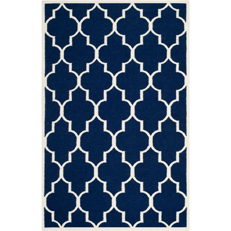 Navy and Ivory Geometric Wool 6' x 9' Handmade Area Rug