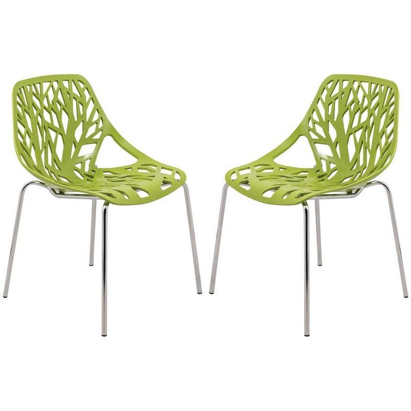 Green Cut-Out Plastic Dining Chair with Chrome Legs, Set of 2