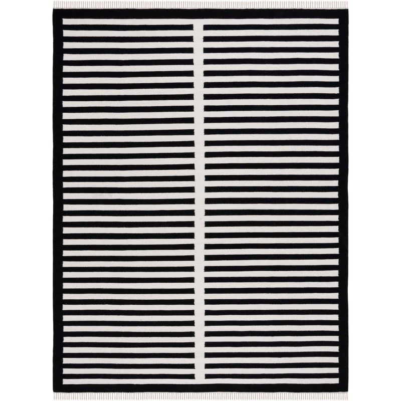 Black and White Striped Wool 8' x 10' Area Rug