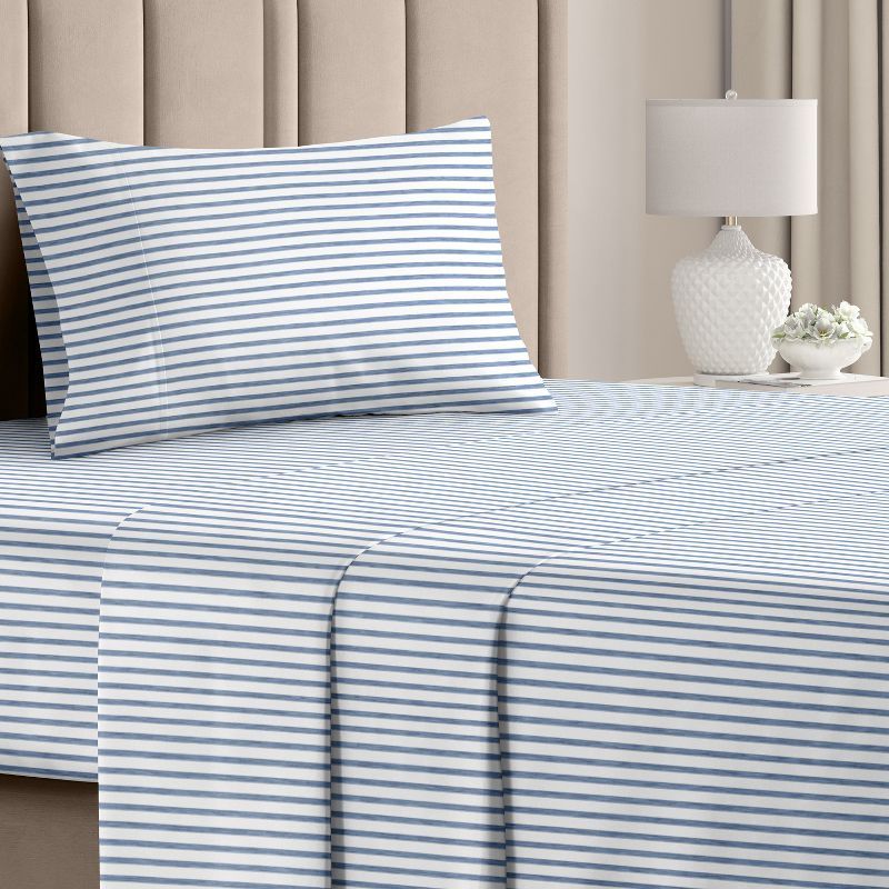 Twin Blue Striped Microfiber Deep Pocket Sheet Set