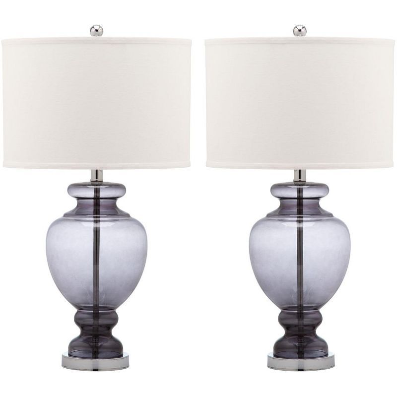 Translucent Grey Glass Table Lamp Set, 27" with Off-White Shade