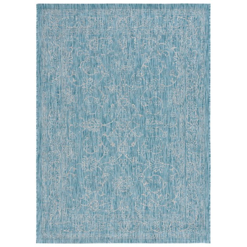 Aqua and Grey Flat Woven Synthetic Indoor/Outdoor Rug