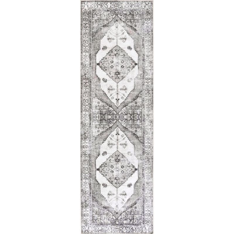 Aurora Light Gray Synthetic Medallion Runner Rug