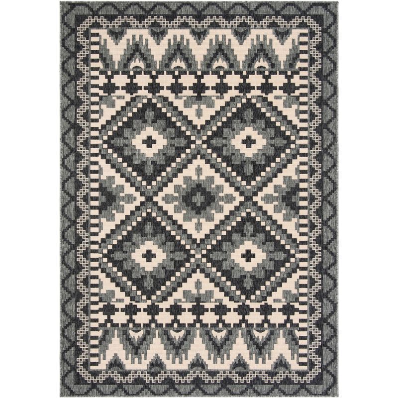 Grey and Beige Floral Synthetic Rectangular Area Rug, 4' x 5'7"