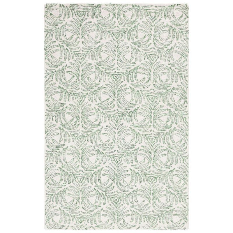 Ivory and Green Floral Hand-Tufted Wool Blend Area Rug