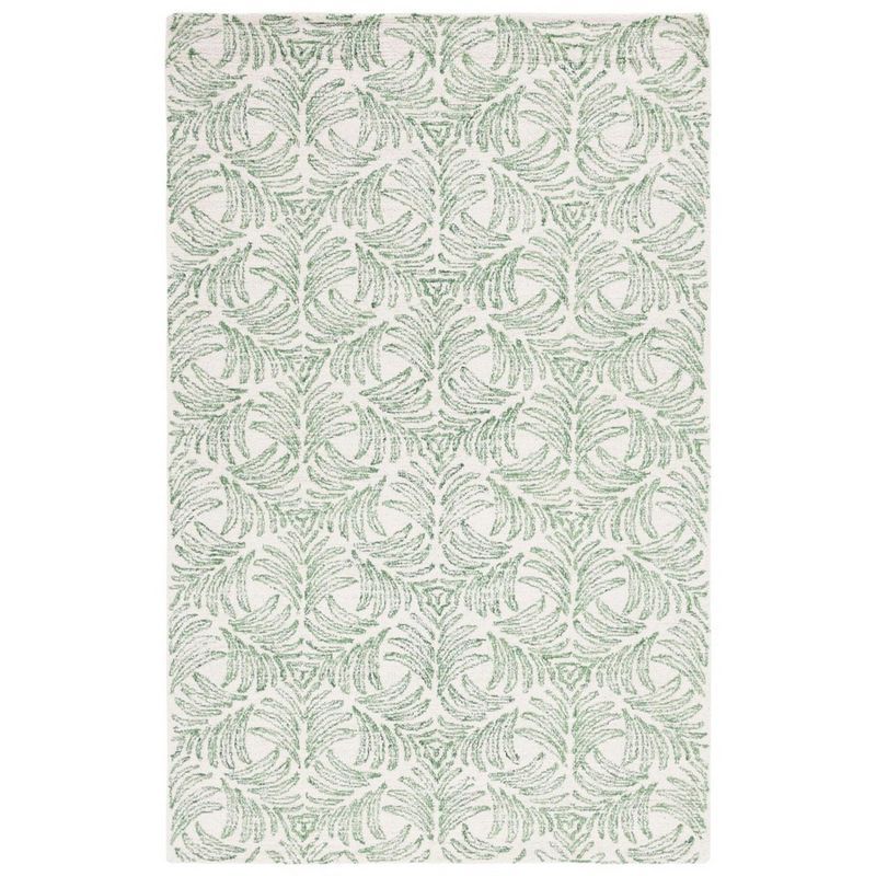 Ivory and Green Floral Hand-Tufted Wool Blend Area Rug