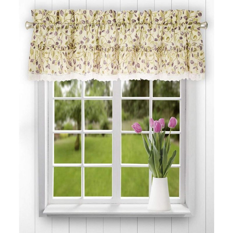 Clarice Natural Leafy Branch Pattern Ruffled Polyester Valance