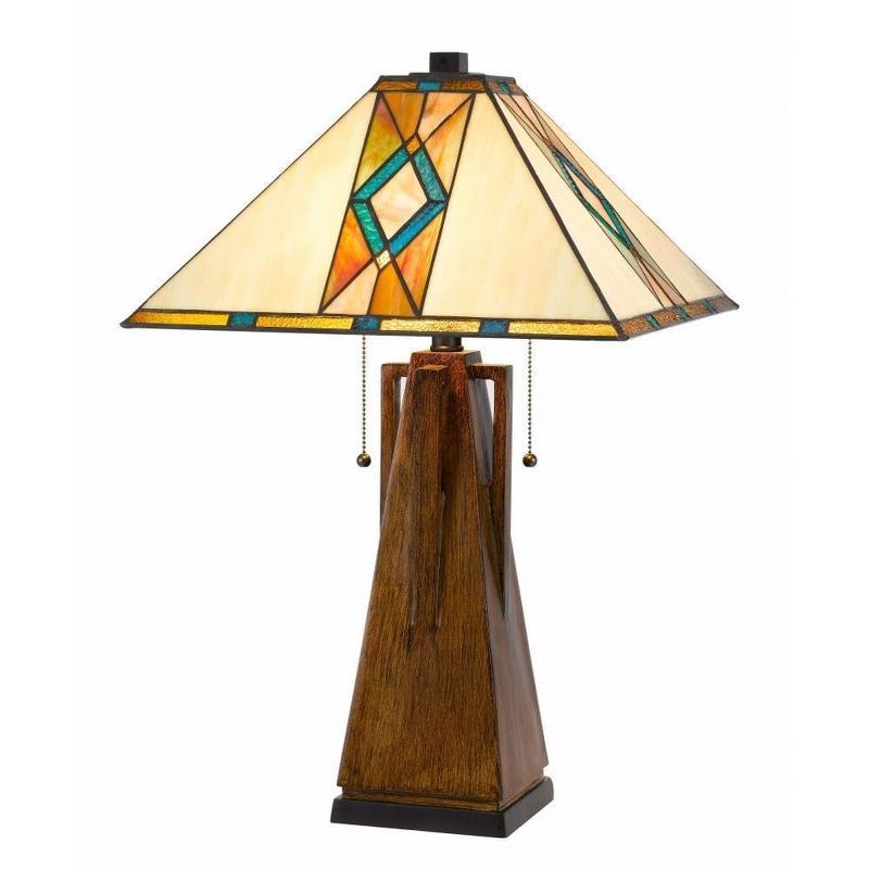 Mission Style Stained Glass Tiffany Table Lamp with Resin Base