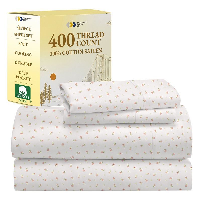 Soft Floral Full Cotton Sateen Deep Pocket Sheet Set