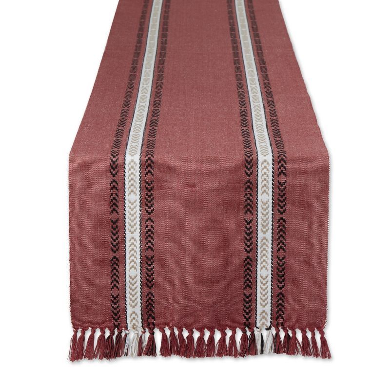 Clay and Black Cotton Striped Fringe Table Runner 14x72