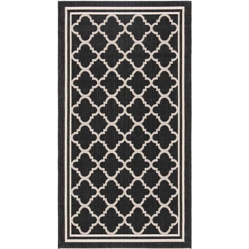 Black and Beige Geometric Outdoor Area Rug 4' x 5'7"