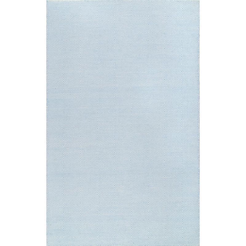 Light Blue Geometric Wool 9' x 12' Handmade Area Rug