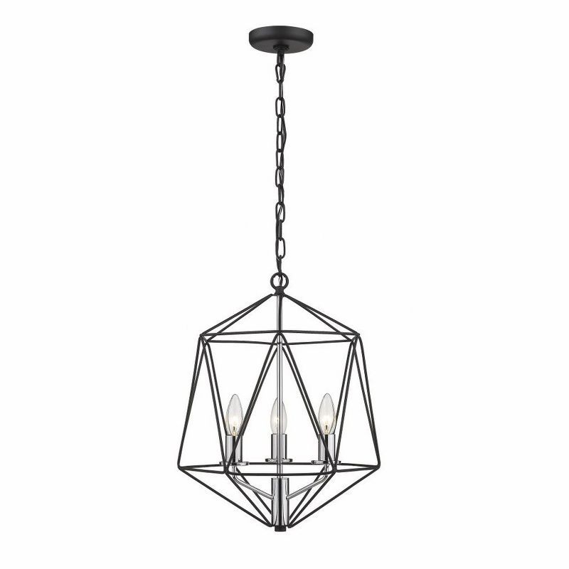Matte Black and Chrome Geometric Cage Chandelier