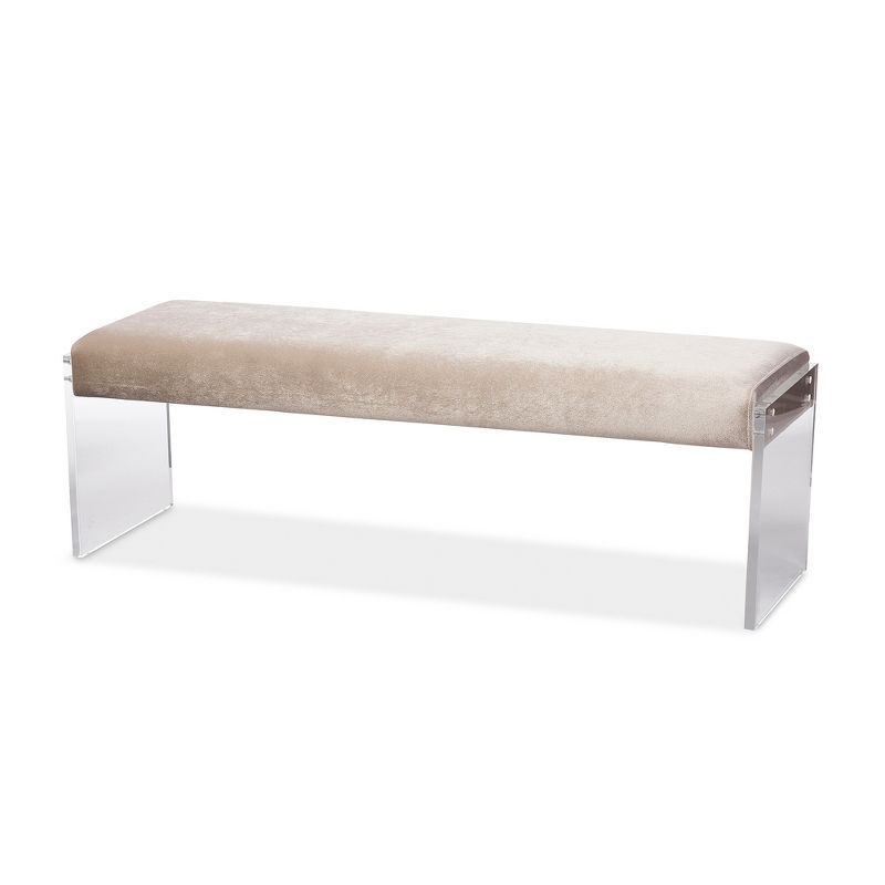 Beige Microsuede Upholstered Bench with Acrylic Legs