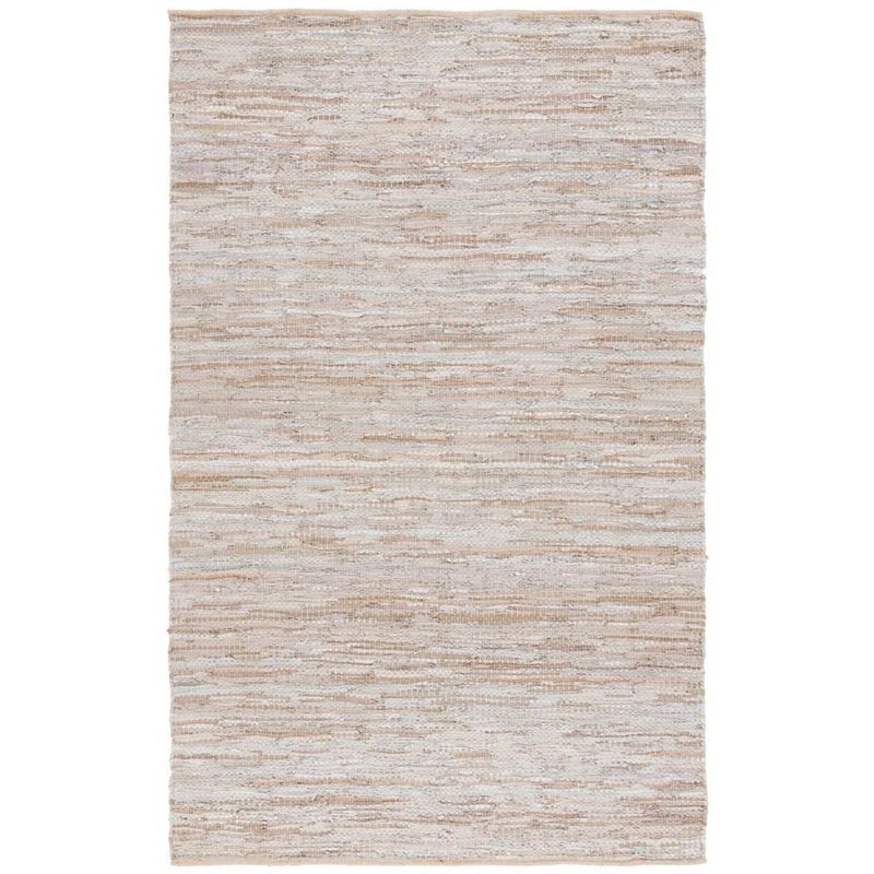 Beige Handmade Cowhide 6' x 9' Flat Woven Area Rug