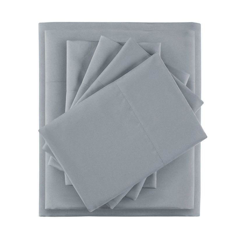 Twin Gray Microfiber Sheet Set with Side Storage Pockets