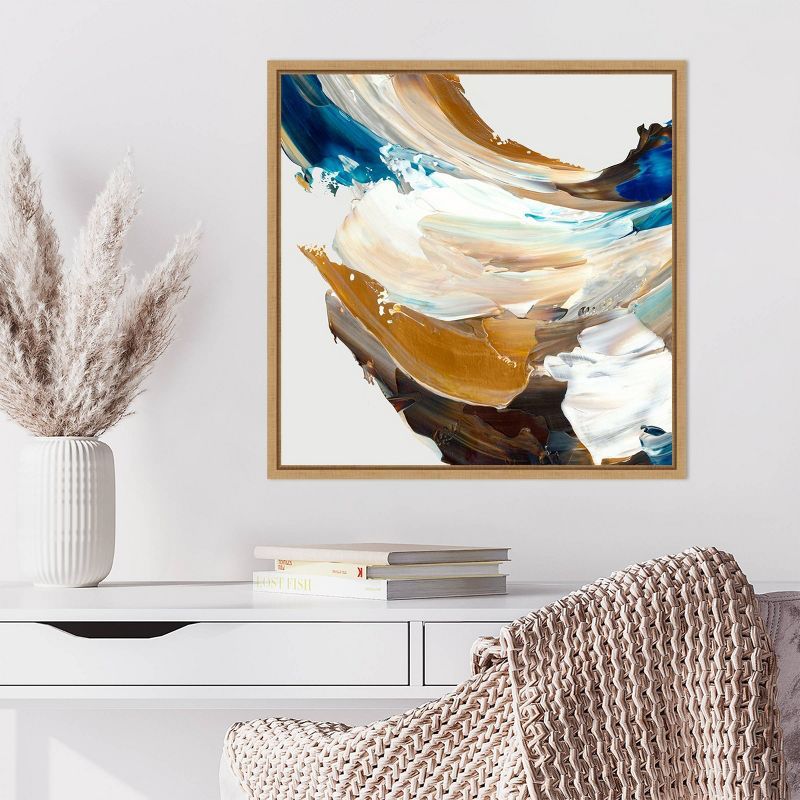 Crashing Blue Abstract Canvas Print with Sylvie Maple Frame