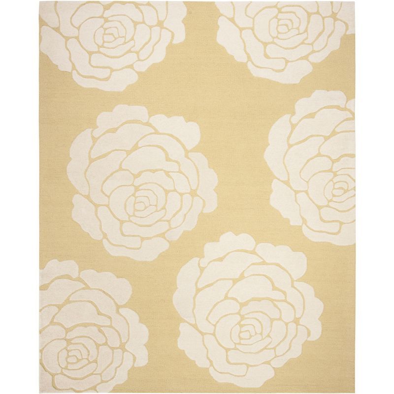 Luxurious Hand-Tufted Wool Area Rug in Light Gold and Ivory, 8' x 10'