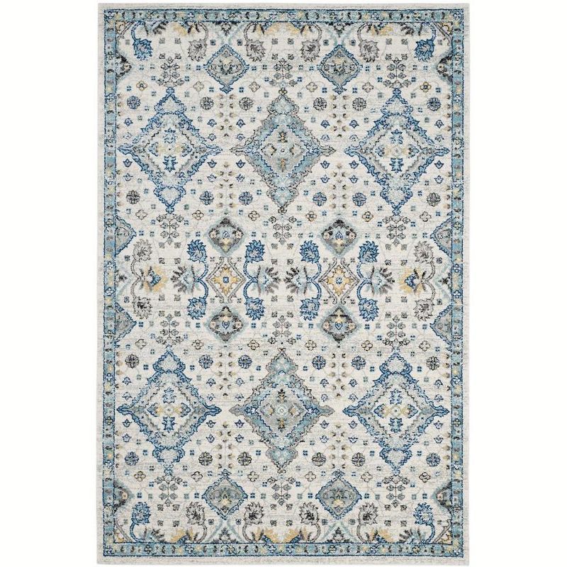 Ivory and Light Blue Rectangular Synthetic 8' x 10' Area Rug