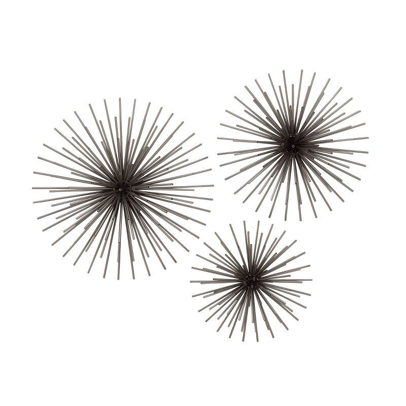 Set of 3 Black Metal Starburst 3D Wall Sculptures