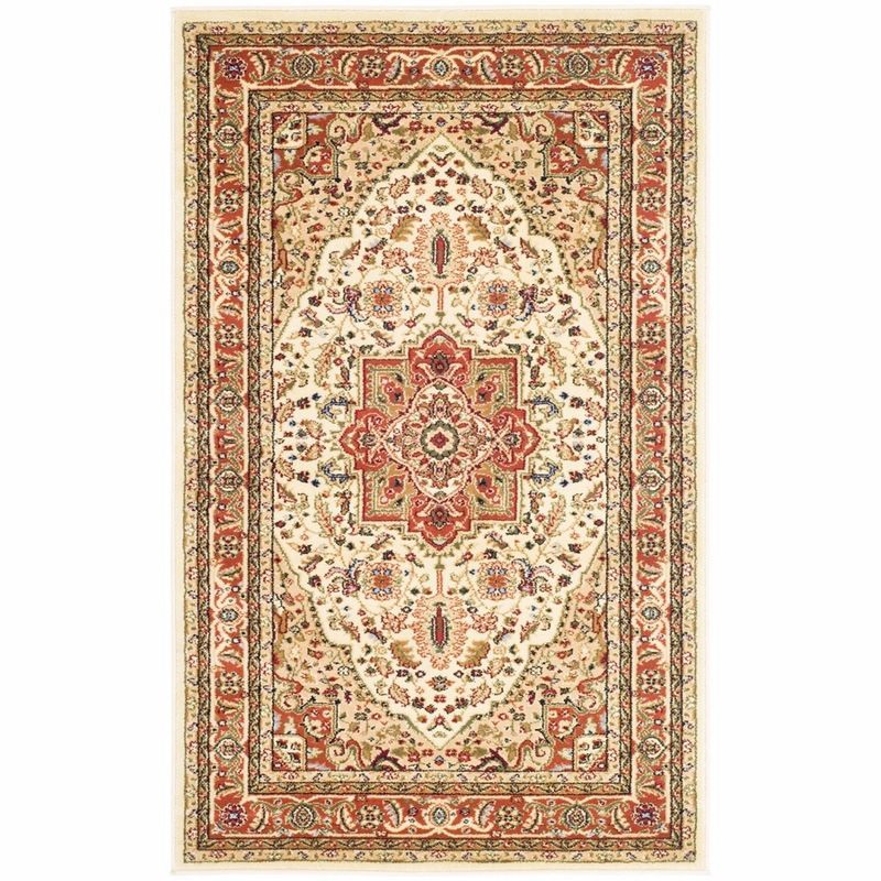 Ivory and Rust Traditional Oriental Area Rug 5'3" x 7'6"