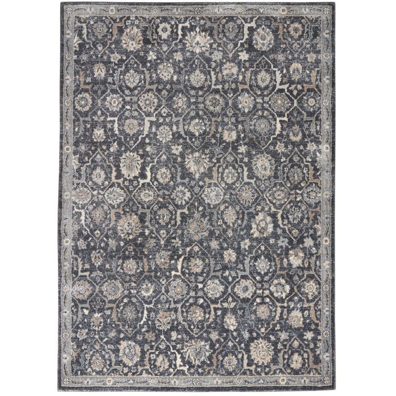 Navy Blue Synthetic Rectangular 5' x 7' Persian Rug
