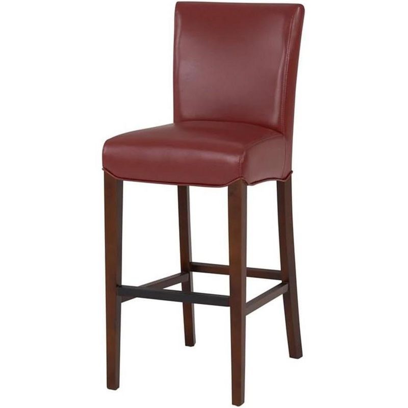 Milton Dark Red Leather and Wood Counter Stool