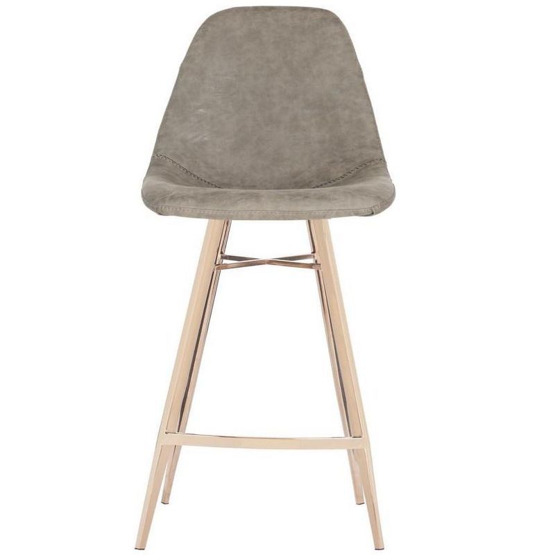 Transitional Taupe Faux Leather Counter Stool with Copper Finish