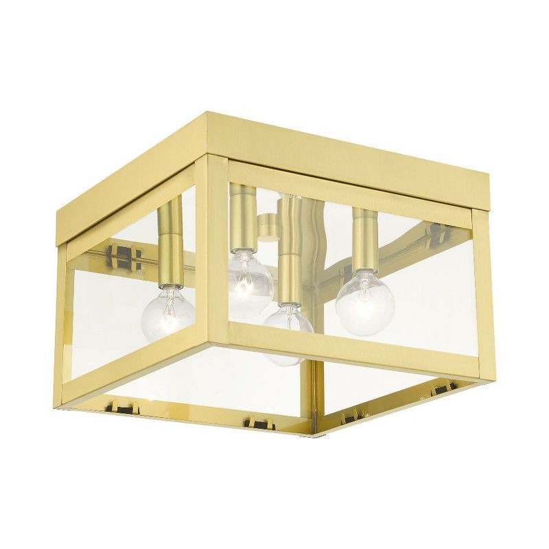 Elegant Satin Brass 4-Light Flush Mount with Clear Glass