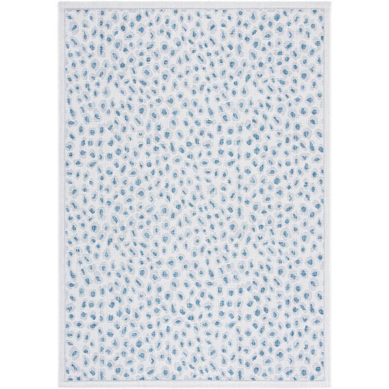 Ivory and Blue Non-slip Stain-resistant Indoor/Outdoor Rug